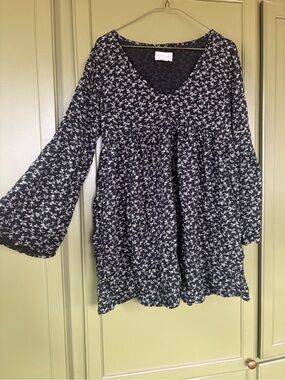 Black Floral Babydoll Tunic Dress